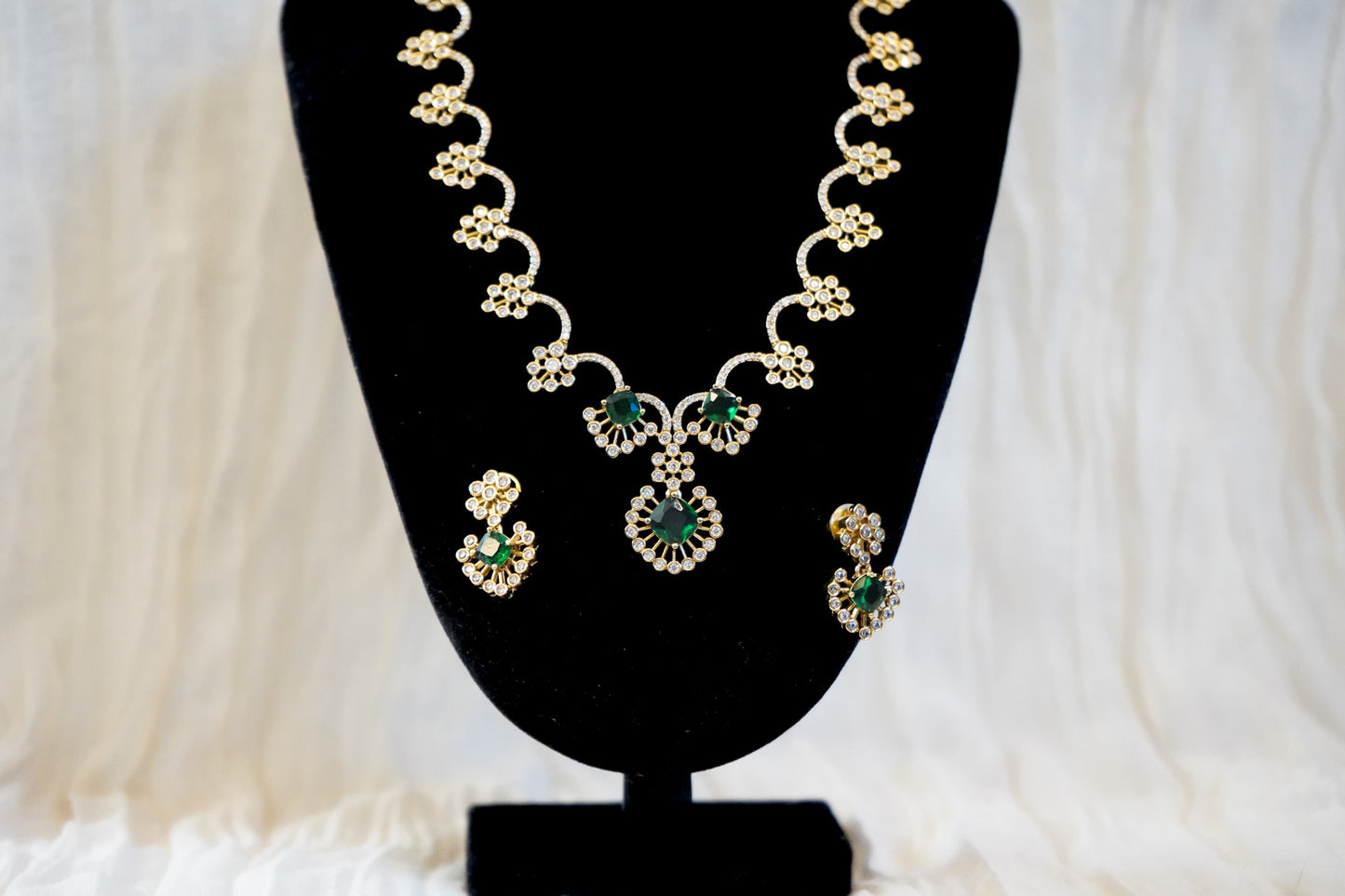 Emerald style Cluster Necklace Set | Traditional Indian Jewellery