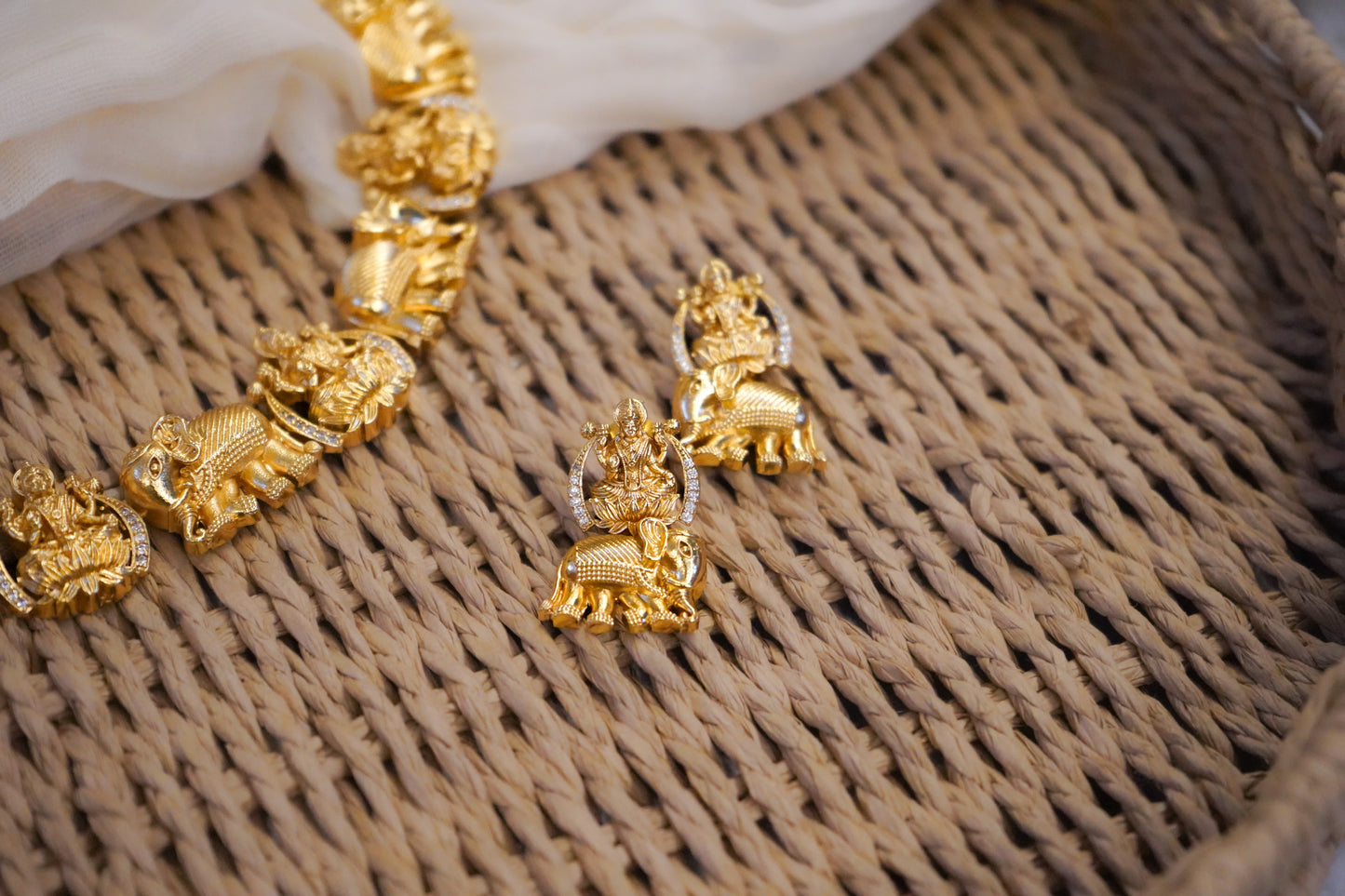 Gaja Lakshmi Temple Jewellery Set, Goddess choker – Gold-Plated | House of Kiraa