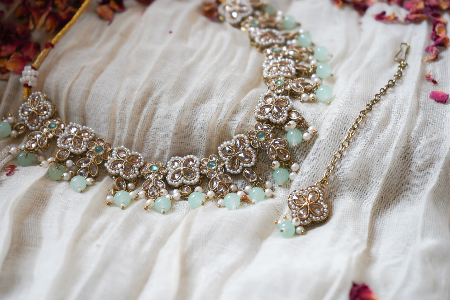 Polki Kundan Necklace Set with Green Beads | Indian Jewellery