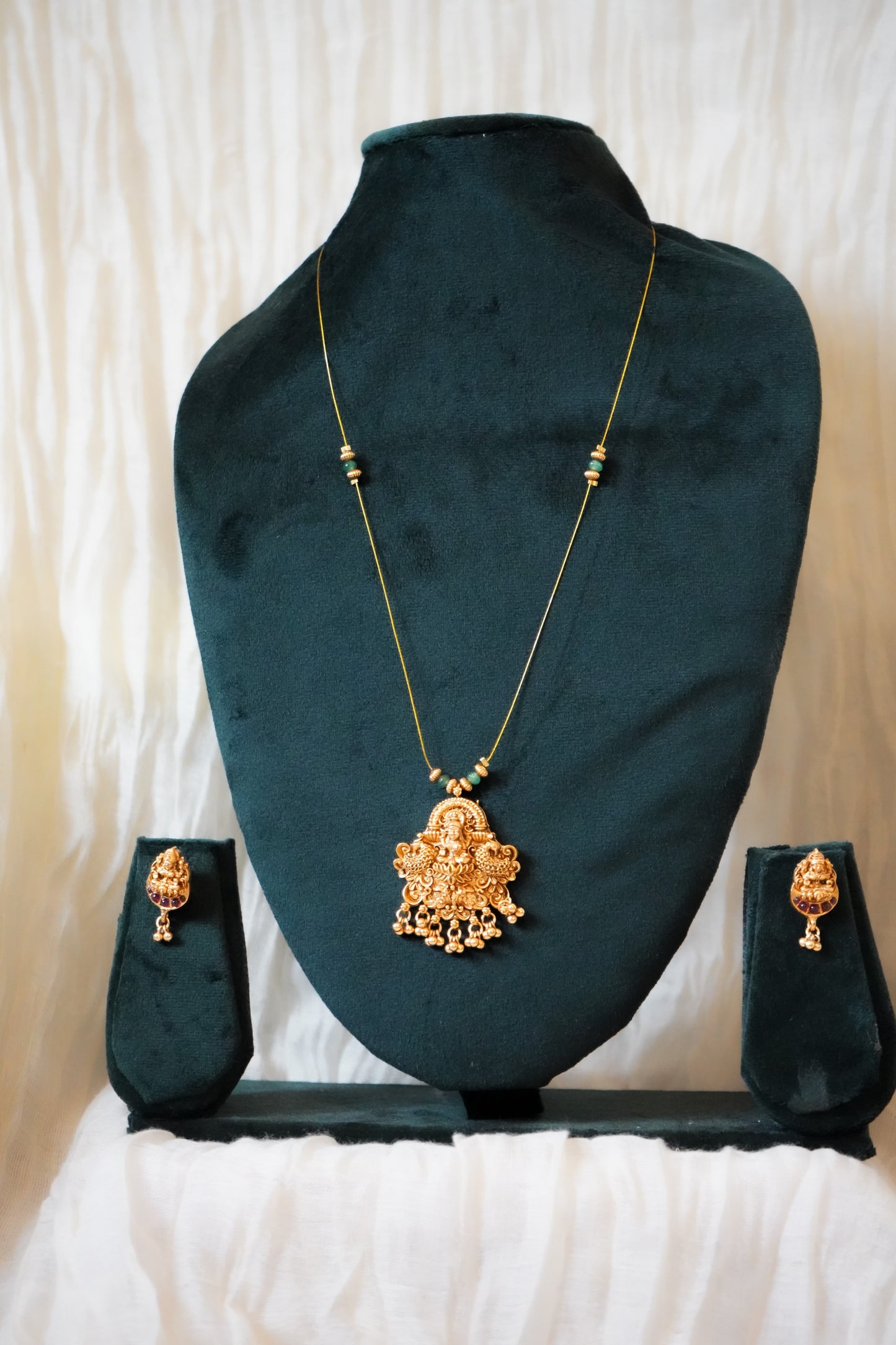 Indian Invisible Necklace, Temple Jewellery with Earrings | House of Kiraa