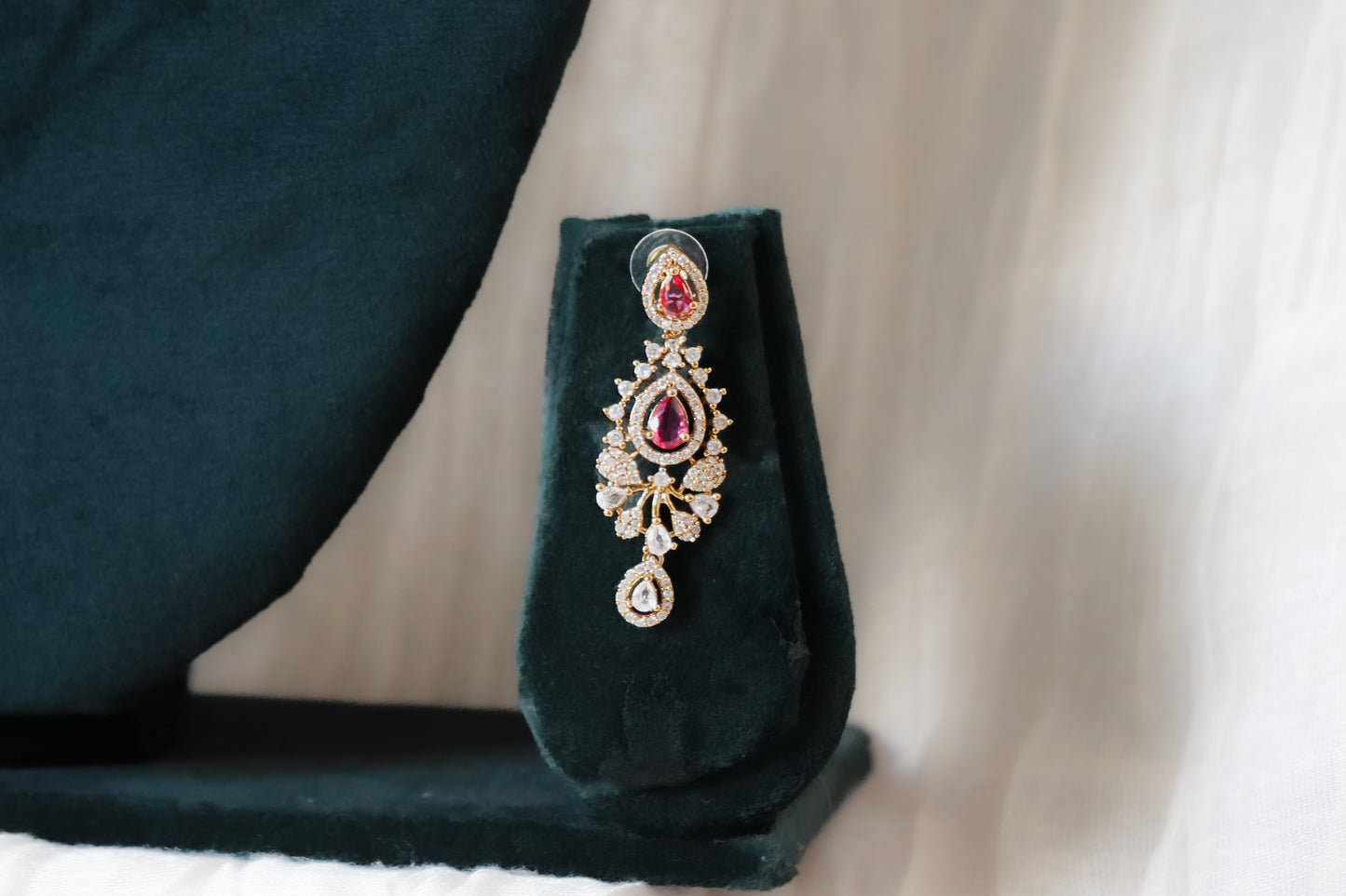 Gold-Plated Ruby Stone Necklace and Earrings Set
