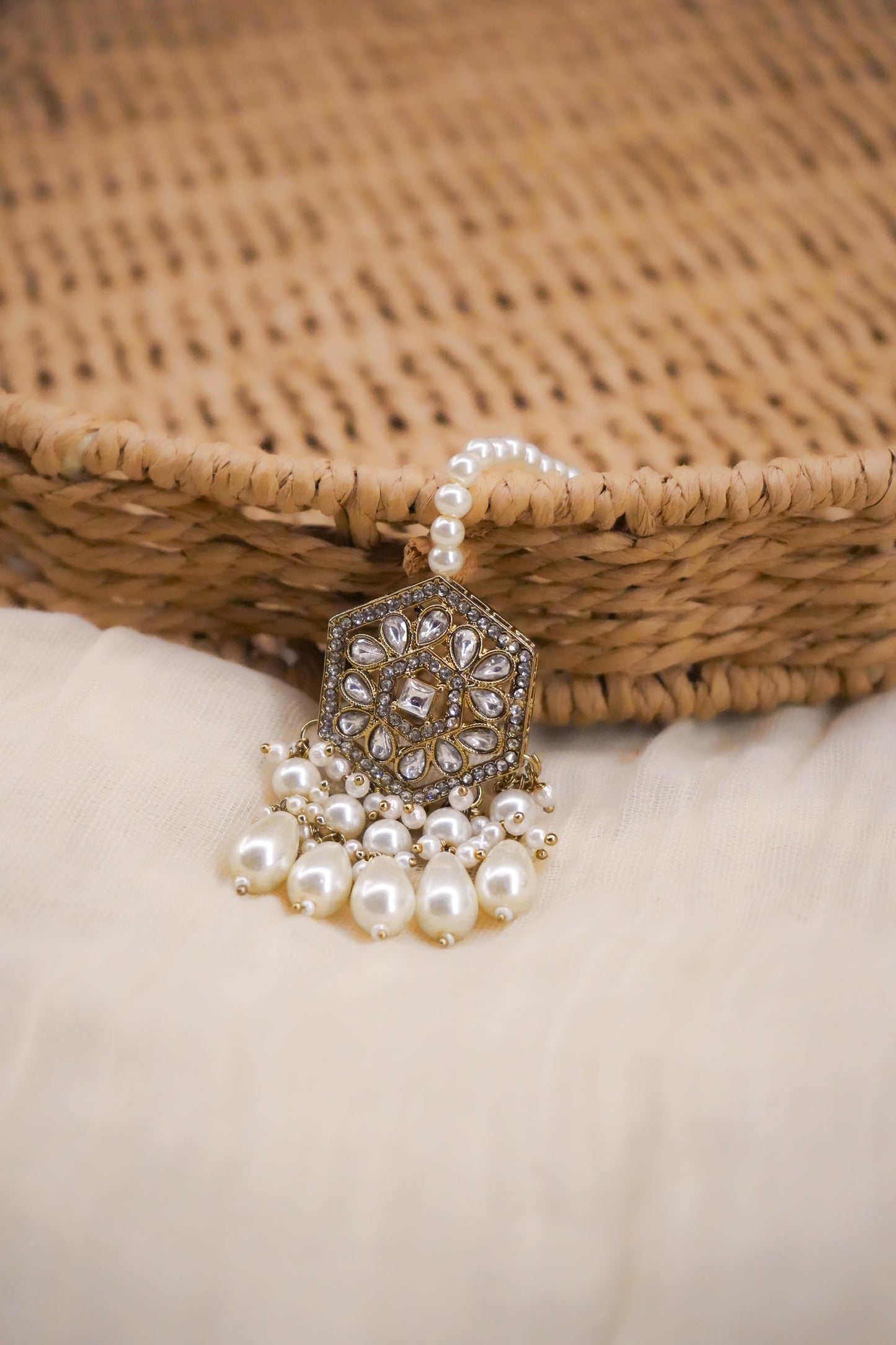 Pearl & Kundan Choker Necklace Set with Earrings & Maang Tikka | House of Kiraa