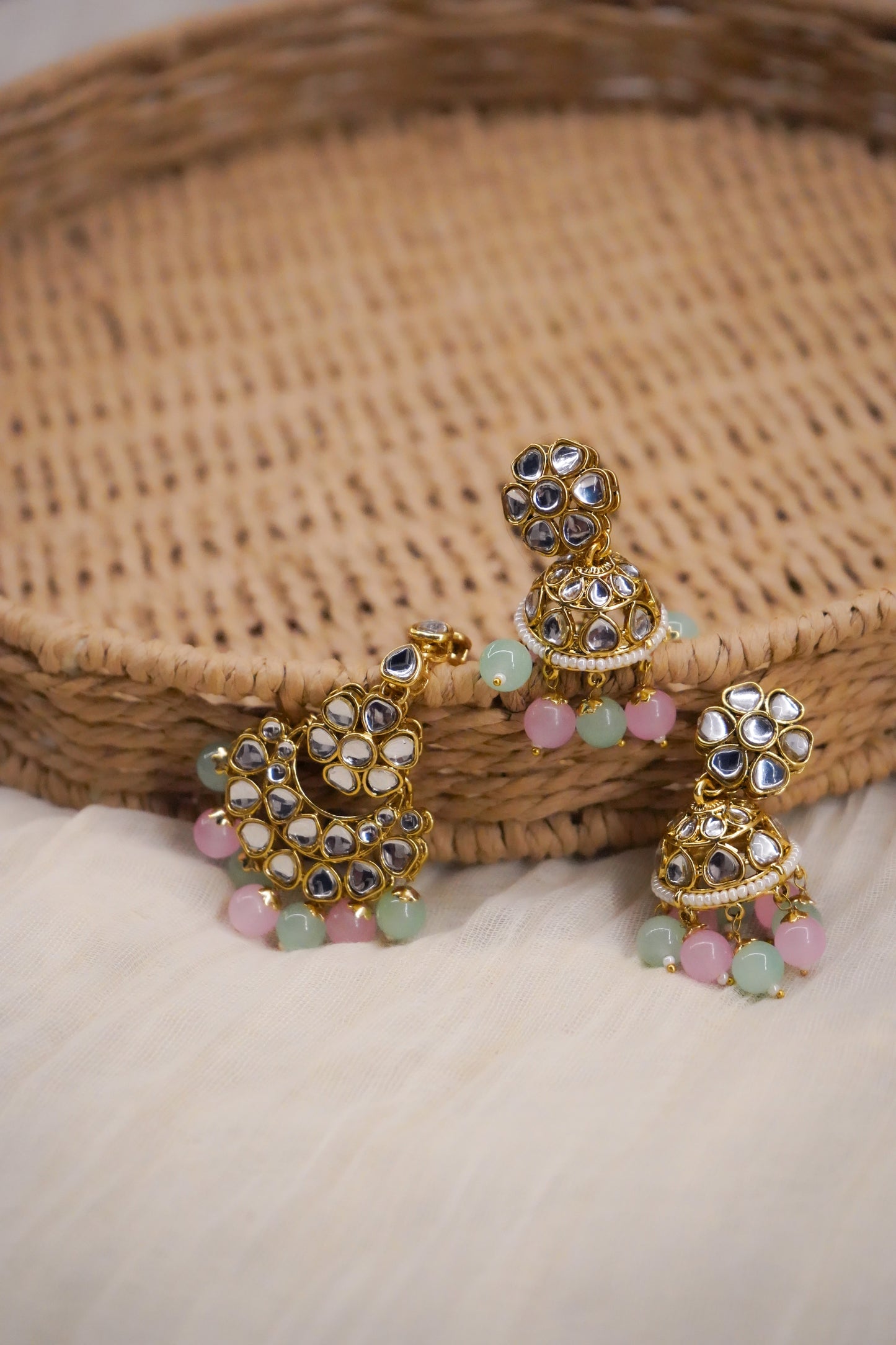 Mirror and Blush, Turqouise Bead Necklace Set—Heavy Bridal Style Choker with Matching Jhumkas