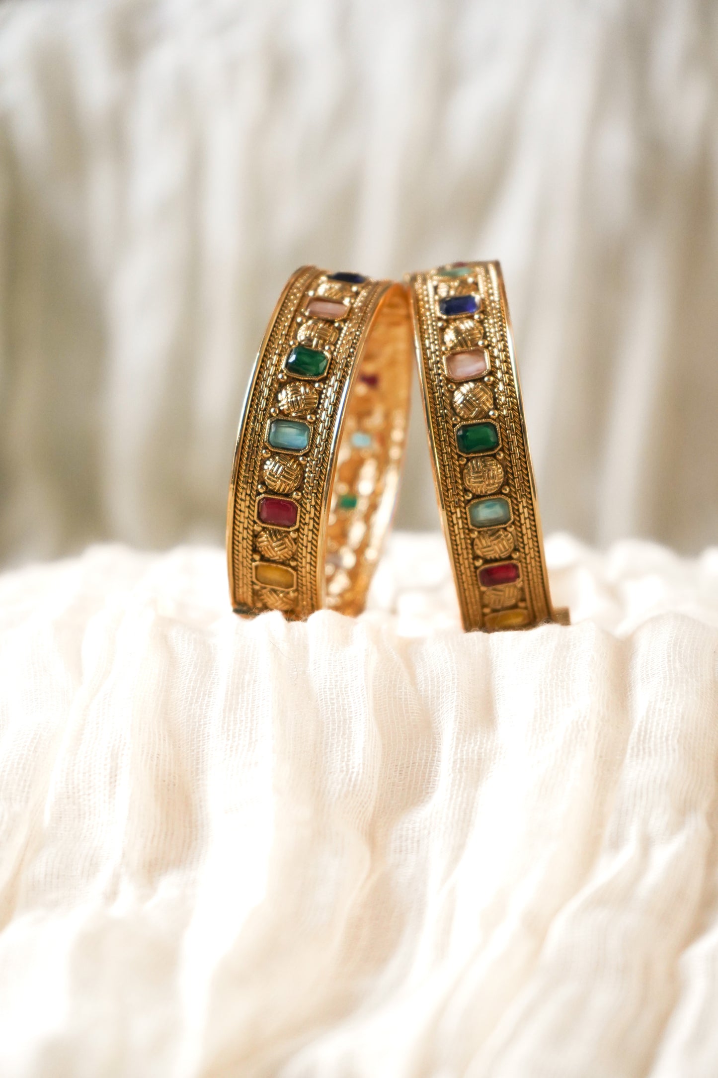 Multicolour Stone Gold-Tone Bangles | House of Kiraa, size 2.4