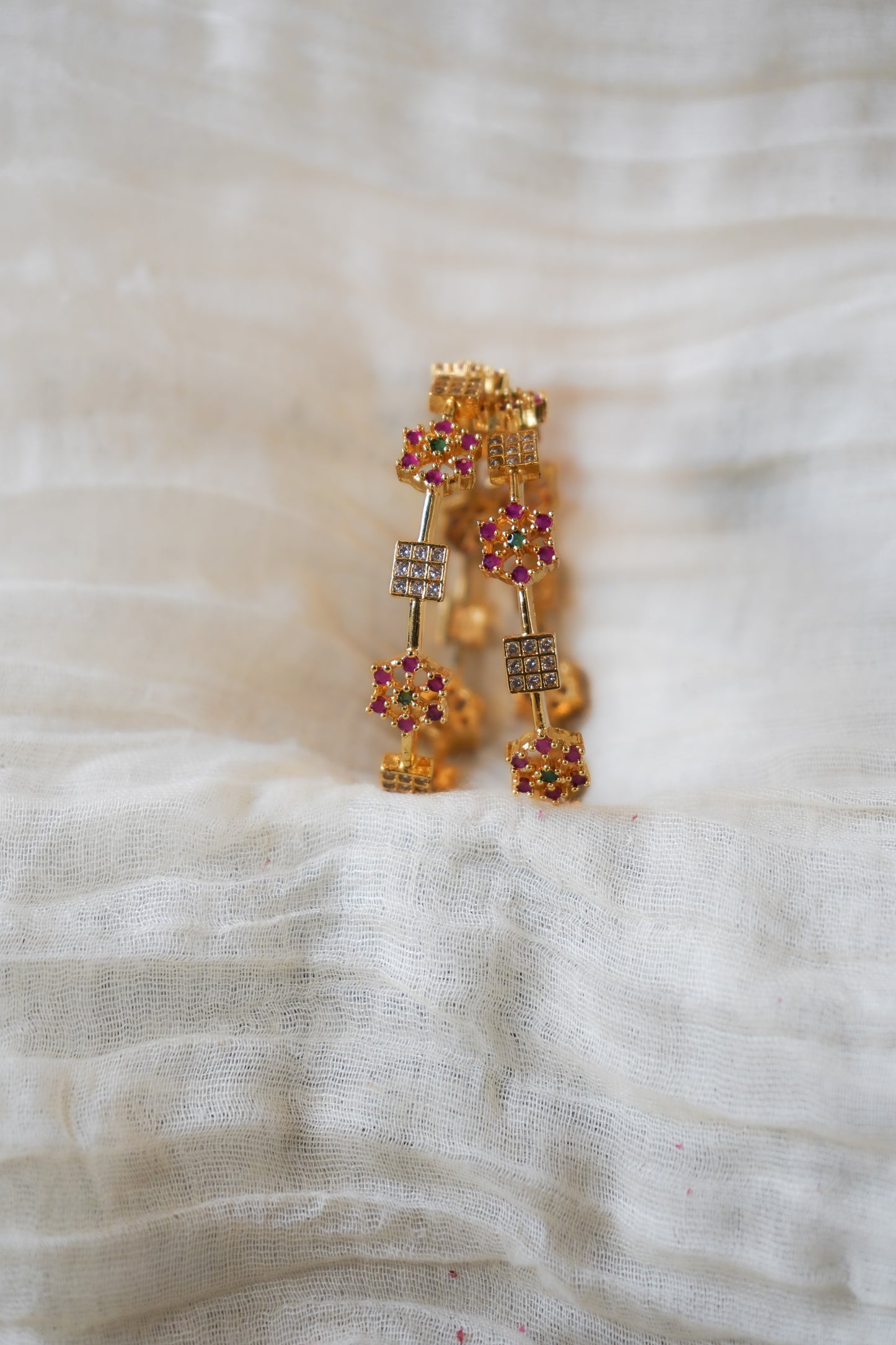 Gold-Plated Floral Stone Bangles | House of Kiraa, size 2.4