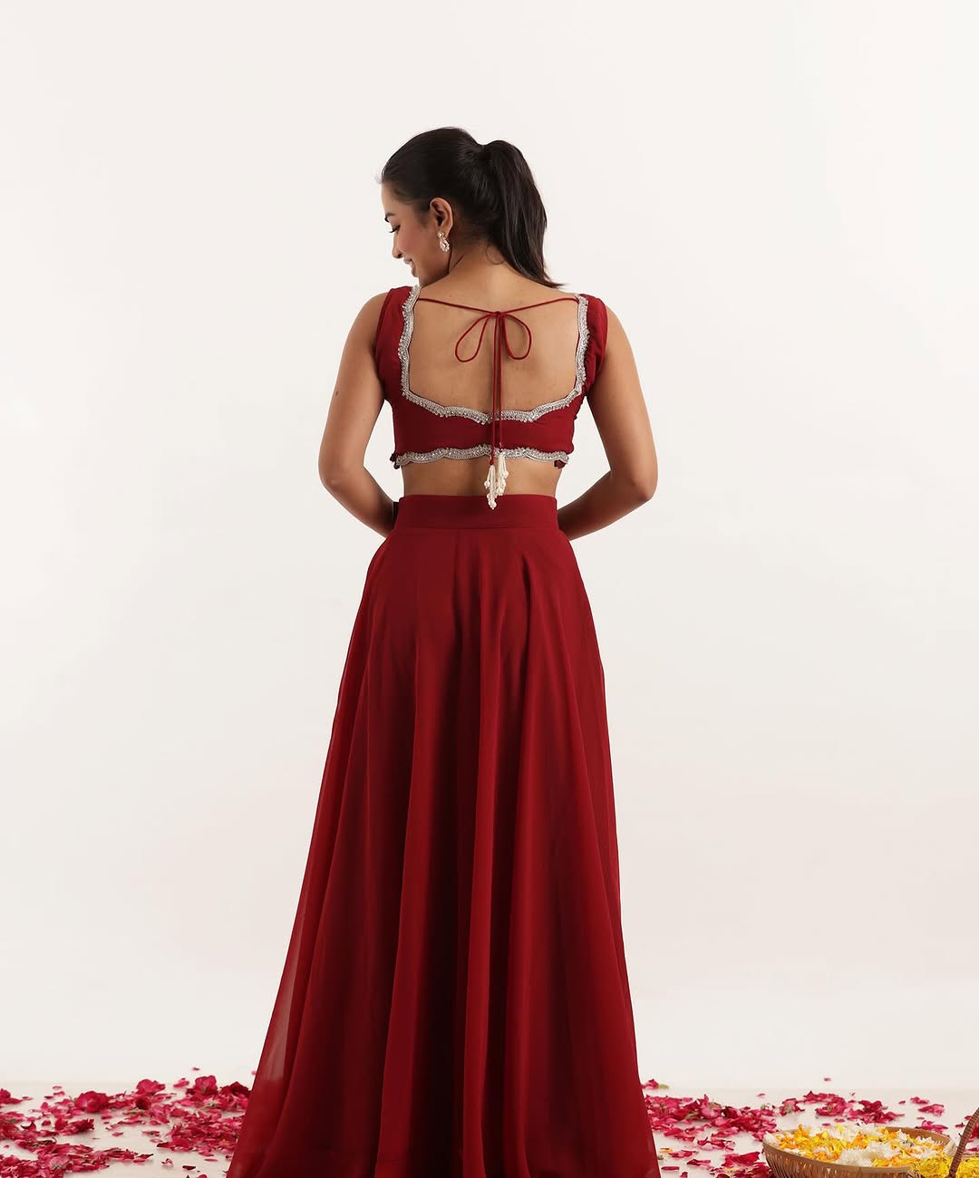 Georgette Lehenga Set with Hand-Embellished Edging