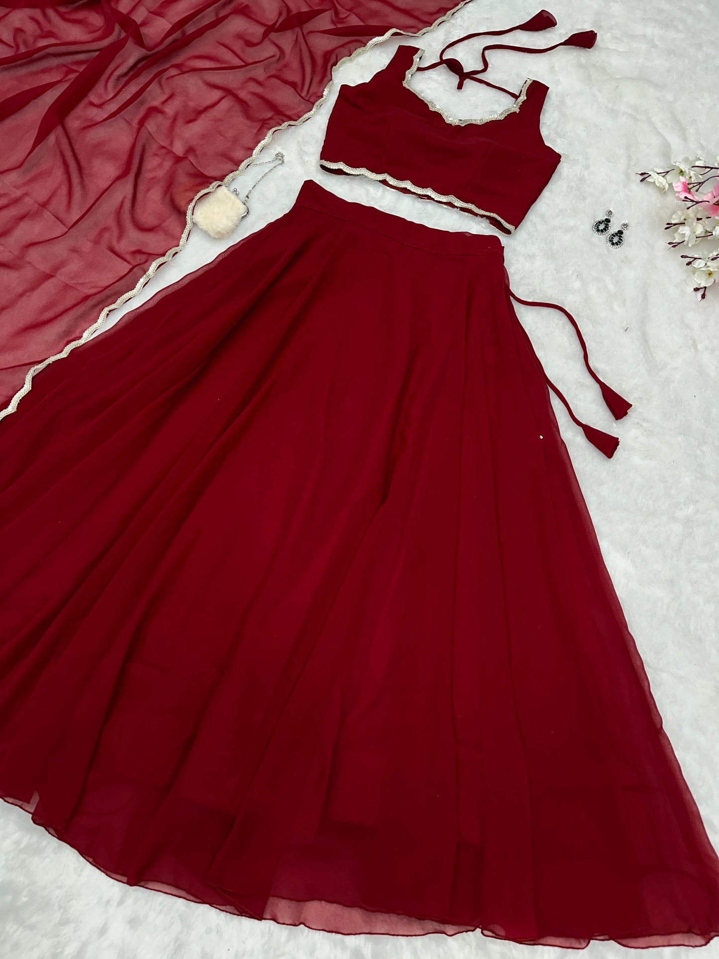 Georgette Lehenga Set with Hand-Embellished Edging