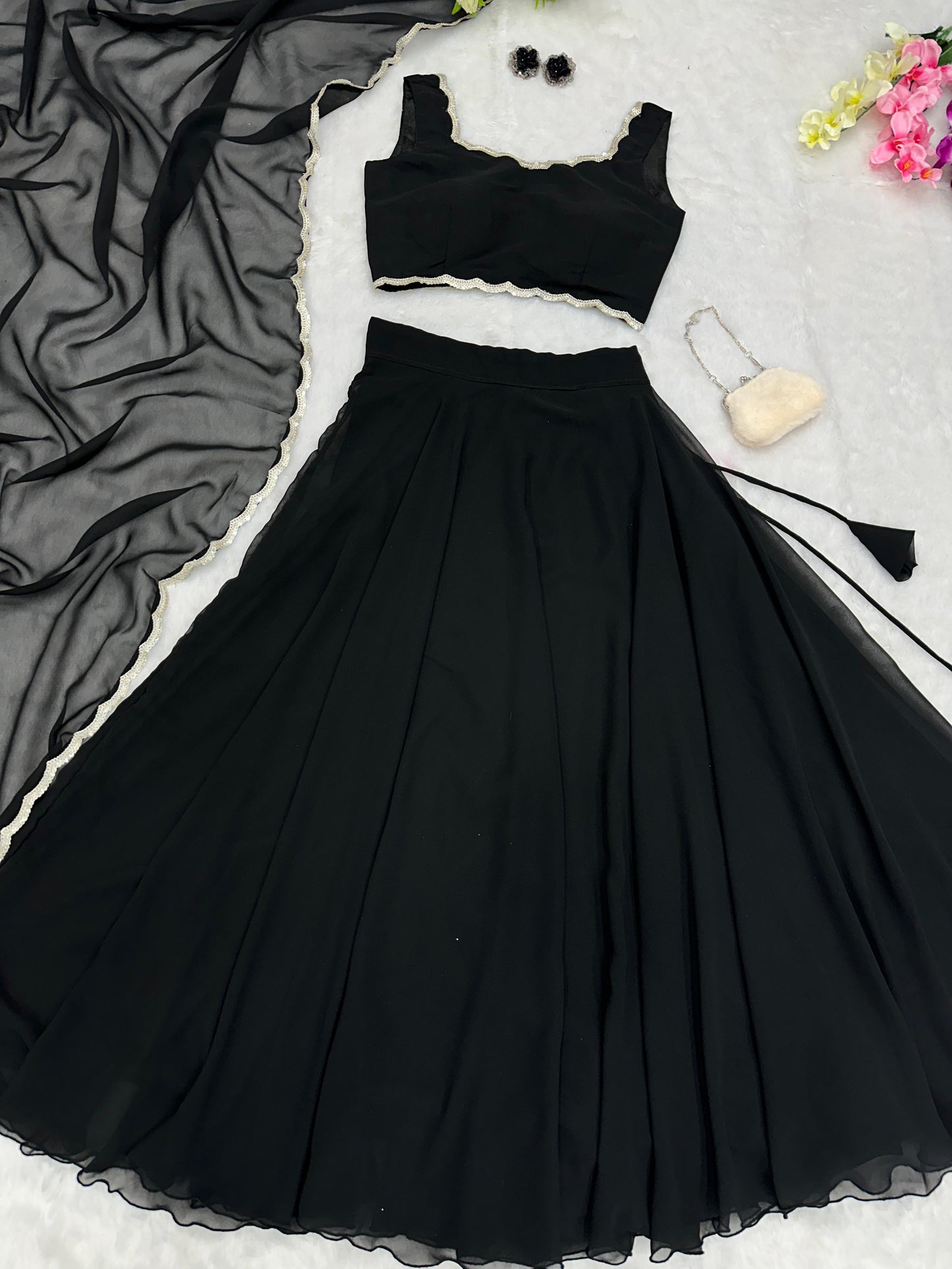 Georgette Lehenga Set with Hand-Embellished Edging