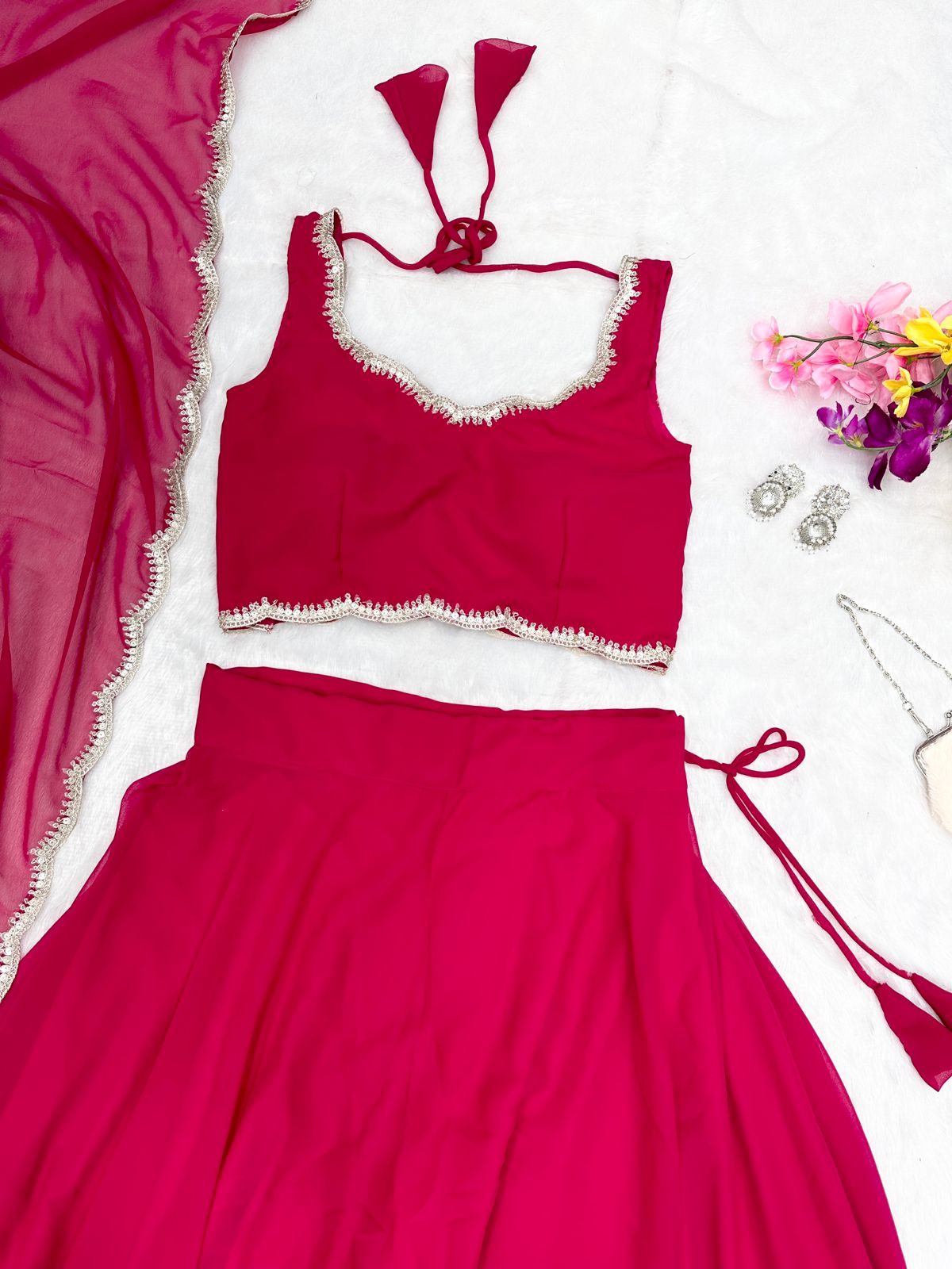 Georgette Lehenga Set with Hand-Embellished Edging