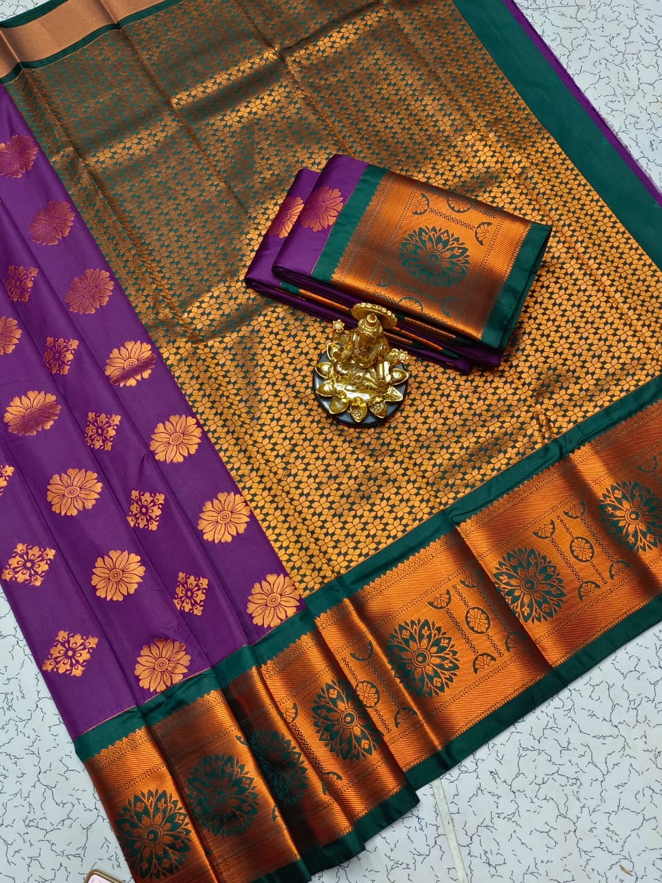 Dharmavaram Korvai Silk Saree – Purple and Emerald green
