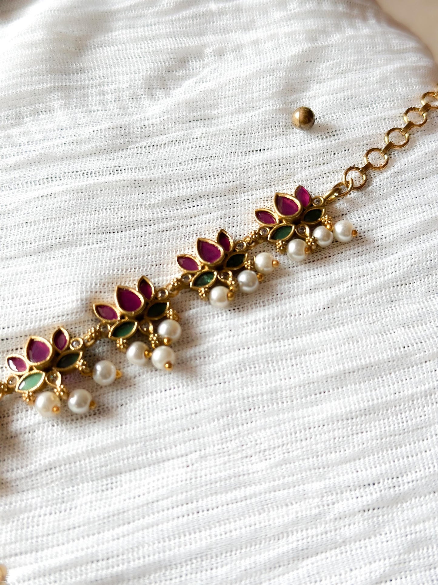 Lotus Motif Necklace & Earrings Set | Pearl Detailing | Traditional Jewellery