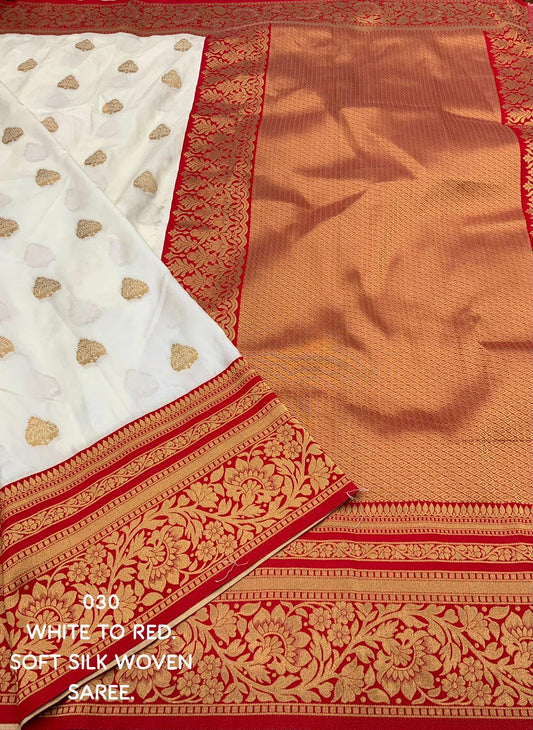 Stunning Off-White & Red Soft Silk Saree with Zari Woven Border and Pallu | Indian wear, Saree, South Indian Fashion