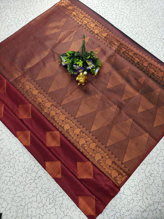 Royal Maroon Jacquard Pure Soft Silk Saree – Exquisite Handloom Elegance