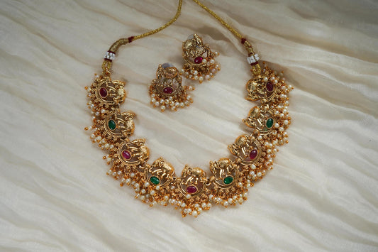 Temple Necklace and Earrings set, Traditional Indian Jewellery | Elephant jewellery multi-stone choker set