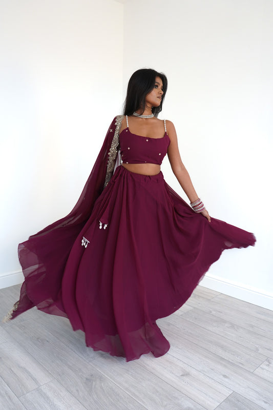 Georgette Lehenga Set with Pearl straps & silver embellishment