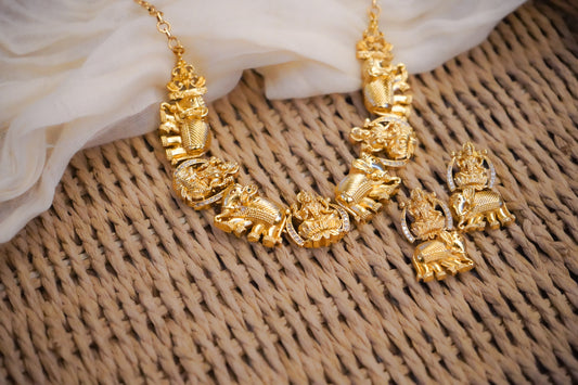 Gaja Lakshmi Temple Jewellery Set, Goddess choker – Gold-Plated | House of Kiraa