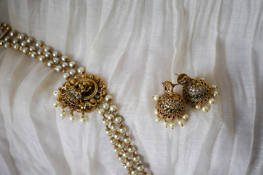 Temple Jewellery Pearl Choker with Jhumka Earrings | House of Kiraa