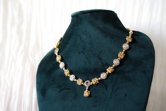 Gold-Tone Violet Floral Stone Necklace | Indian Lakshmi Jewellery