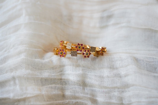 Gold-Plated Floral Stone Bangles | House of Kiraa, size 2.4