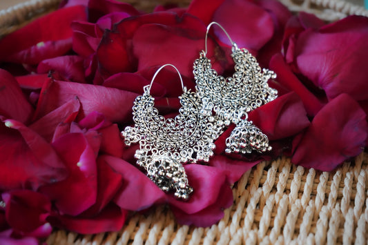 Oxidised Silver Hoop Jhumka Earrings – Statement Indian Jewellery
