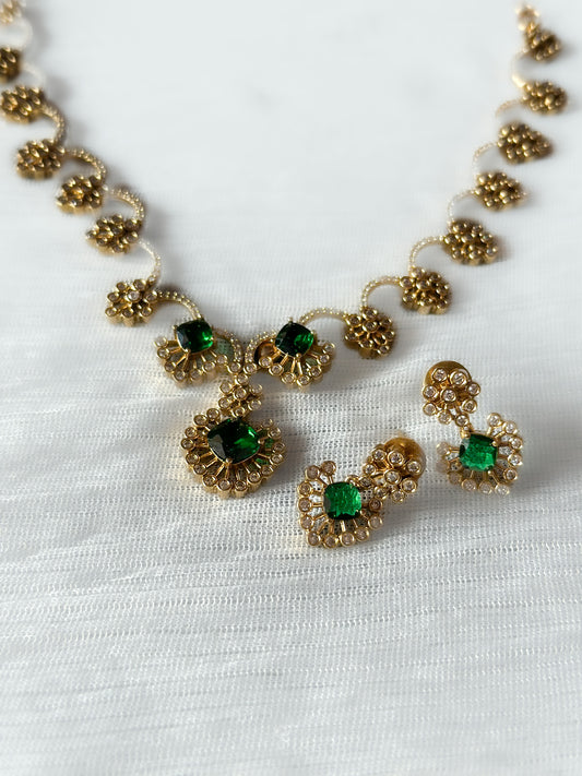 Emerald style Cluster Necklace Set | Traditional Indian Jewellery