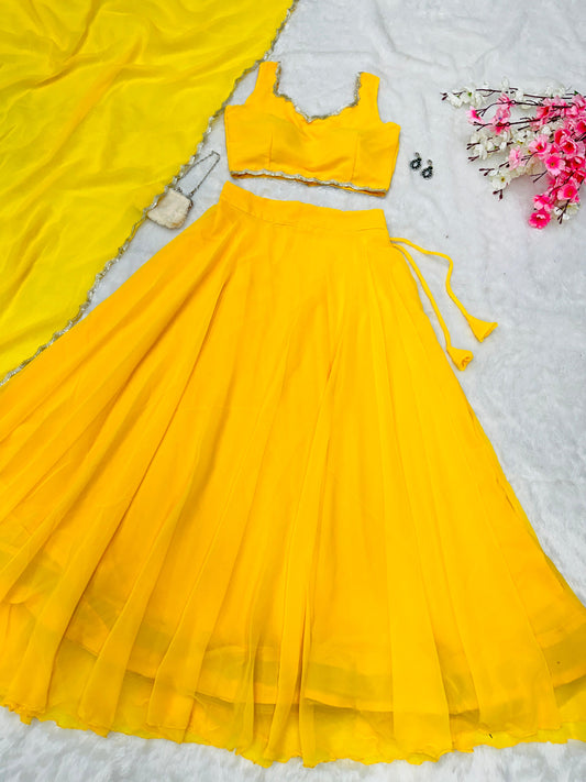 Georgette Lehenga Set with Hand-Embellished Edging