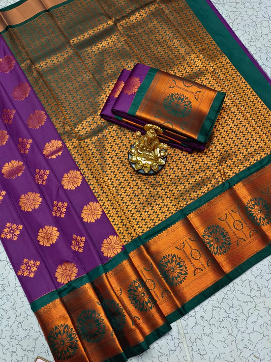 Dharmavaram Korvai Silk Saree – Purple and Emerald green