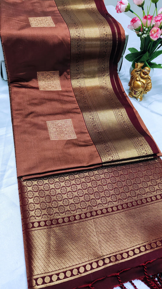 Luxury Soft Silk saree with Statement Border —Rusty orange, Maroon