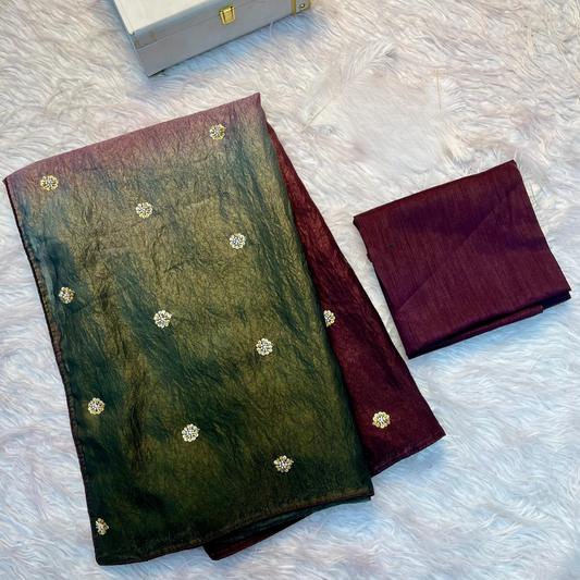 Moss & Merlot Satin Embellished Saree